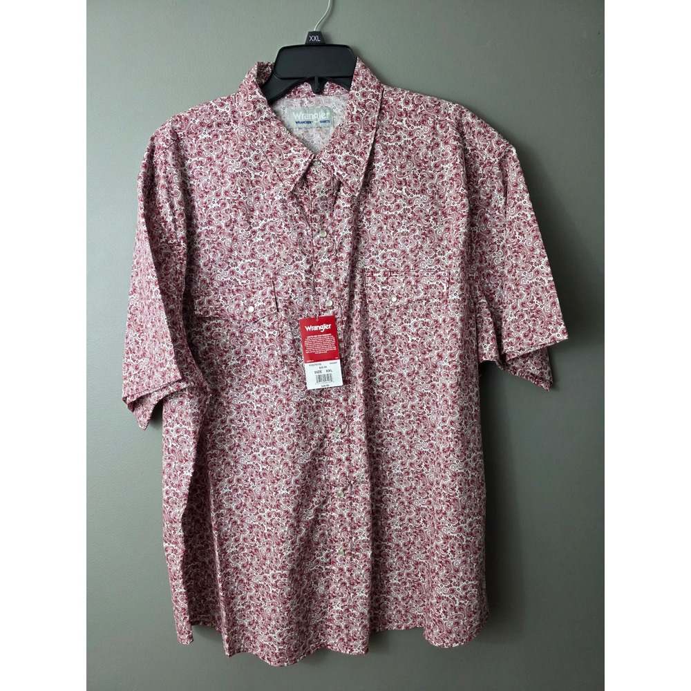 Wrangler Wrancher Mens XXL Red Paisley Western Short Sleeve Snap Shirt 112379755